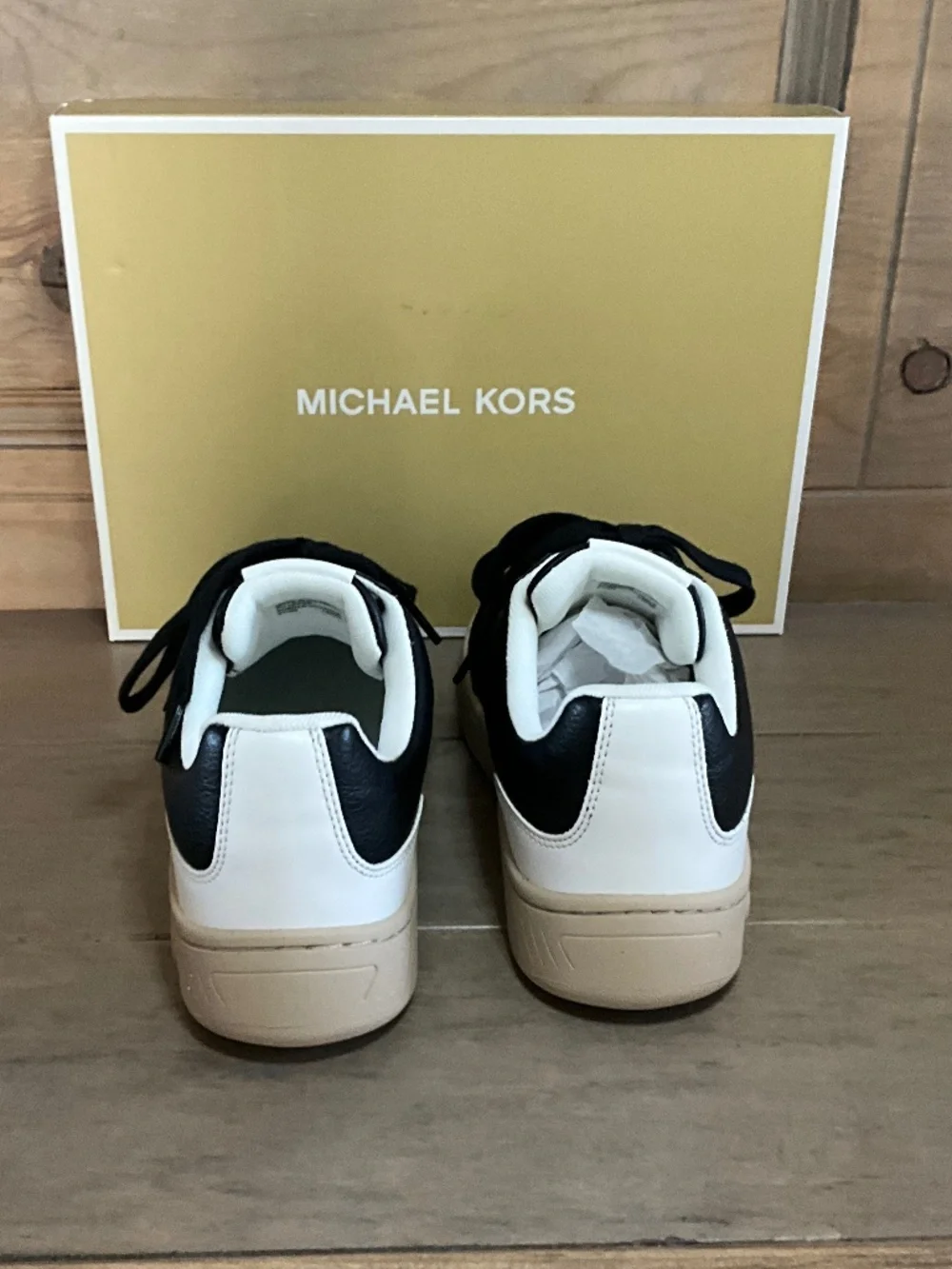 Michael Kors Kai Lace Up Sneakers Black Faux Leather NIB Women's 9.5